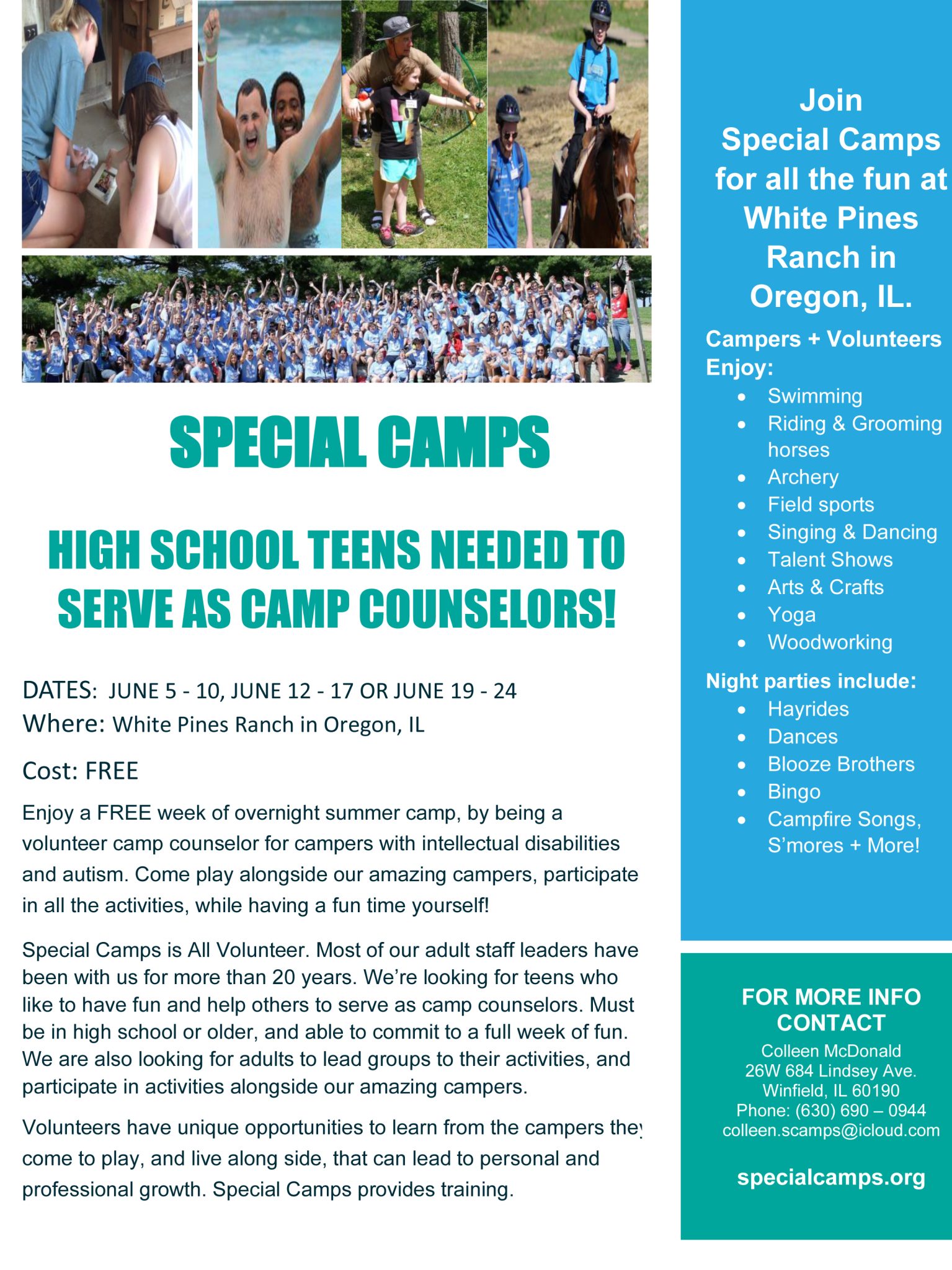 WE NEED YOU!  VOLUNTEER FOR SPECIAL CAMPS!